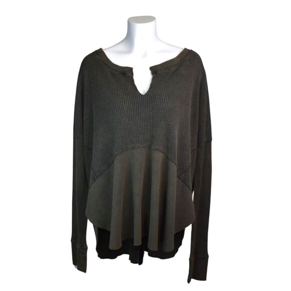 Free People We The Free Thermal Tunic Washed Black Oversized Thumb Holes Large - Picture 1 of 7